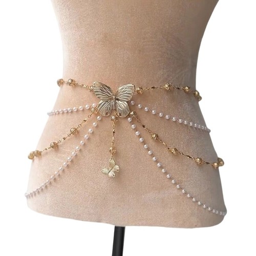 Delicate Imitation Pearls Waist Chain Fashionable Body Chain Wearable Waist Belt - Picture 6 of 14