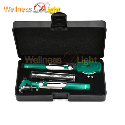 Diagnostic Otoscope / Ophthalmoscope Combine Green Kit, LED Lamp, Specula, Case