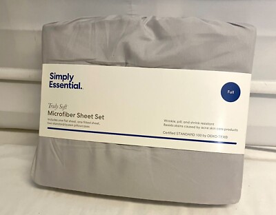 Simply Essential Truly Soft Microfiber Gray Full Size Sheet Set New in Package!
