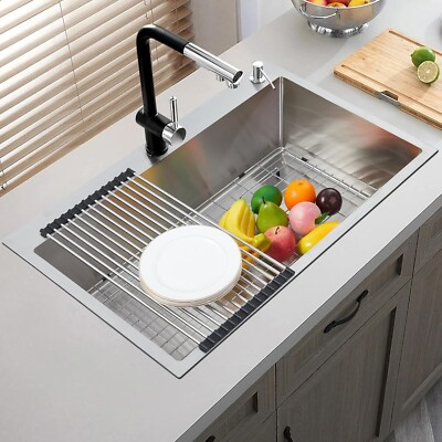 #ad 33x22in Kitchen Sink Stainless Steel Drop In Laundry Sink Top Mount Single Bowl $138.00