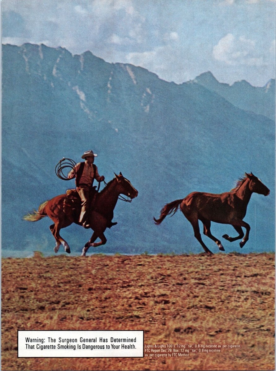 1981 Marlboro Lights Cigarettes Cowboy Wild Horse 2 Page Vintage