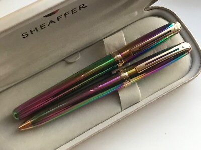 NOS VINTAGE SHEAFFER PRELUDE (9050) FÜLLFEDERHALTER + KUGELSCHREIBER SET, RAINBOW PLASMA/GT, M NIB