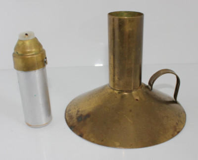 Vintage Large Brass Tin Candle Holder w/ Finger Loop Tapered Base