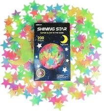 Glow in The Dark Stars Stickers for Ceiling, Adhesive 200pcs 3D Multicolor 