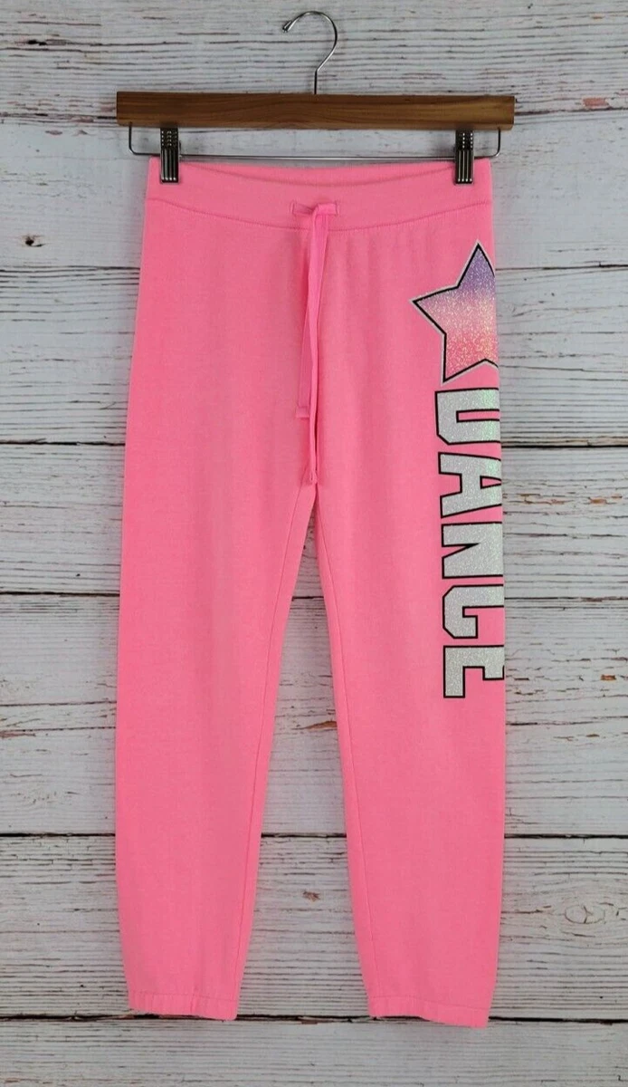 Justice Girls Active Sweatpants Joggers 10 Pink White Glitter