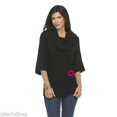 JACLYN SMITH NEW Black Tuck Cable Knit Drape Neck Tunic Sweater Plus 2X 22W QCO