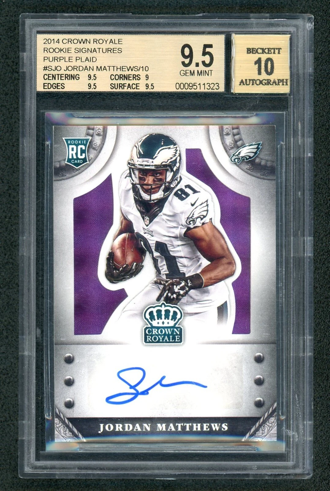Jordan Matthews Panini Crown Royale Rookie Signatures #SJO Silver Plaid