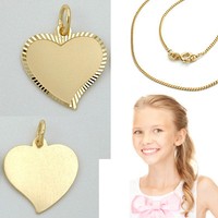 Kinder Damen Herz AnhäNger Echt Gold 585 Mit Gravur Name Datum Mit Silber Kette