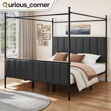 Metal 82.5" x 78.8" Detachable Bed Frame w/ Detachable Canopy Top King Size