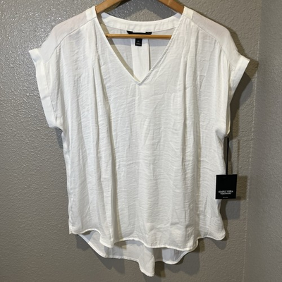 #ad #ad Simply Vera Vera Wang White V Neck Blouse Petite Large NWT Flaw $11.89