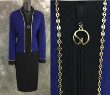 BEAUTIFUL St John collection jacket blue black knit suit blazer size 6