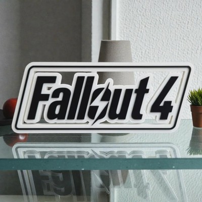 Fallout 4 Logo Sign Desk Shelf Display Game Room Decor Collectible Black White