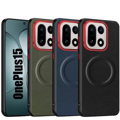 OnePlus 15 Magnetic Woven Case MagSafe Shockproof Fabric Cover   Black/Blue/Gree