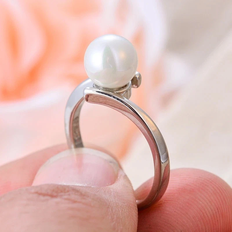 Anillo de plata de ley 925 concha blanca perla anillo de mujer regalo de San Valentín de Navidad Foto 3 de 4