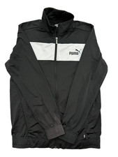 Puma Forever Better Black Track Jacket M Zip-Up White Stripe Polyester