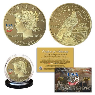 1776-2026 Semiquincentennial AMERICA 250 PEACE DOLLAR Golden