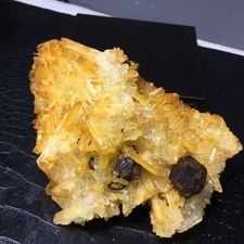 620g Natural citrine Quartz cluster Black iron ore mineral energy healing