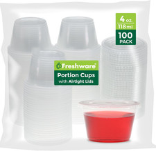 Plastic Portion Cups with Lids 4-Ounce, 100 Sets - Souffle, Sampling, Sauce, S