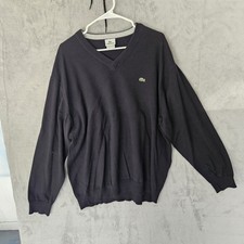 Lacoste Sweater Mens Size 8 2XL Black V Neck Pullover Cotton Classic Croc Logo