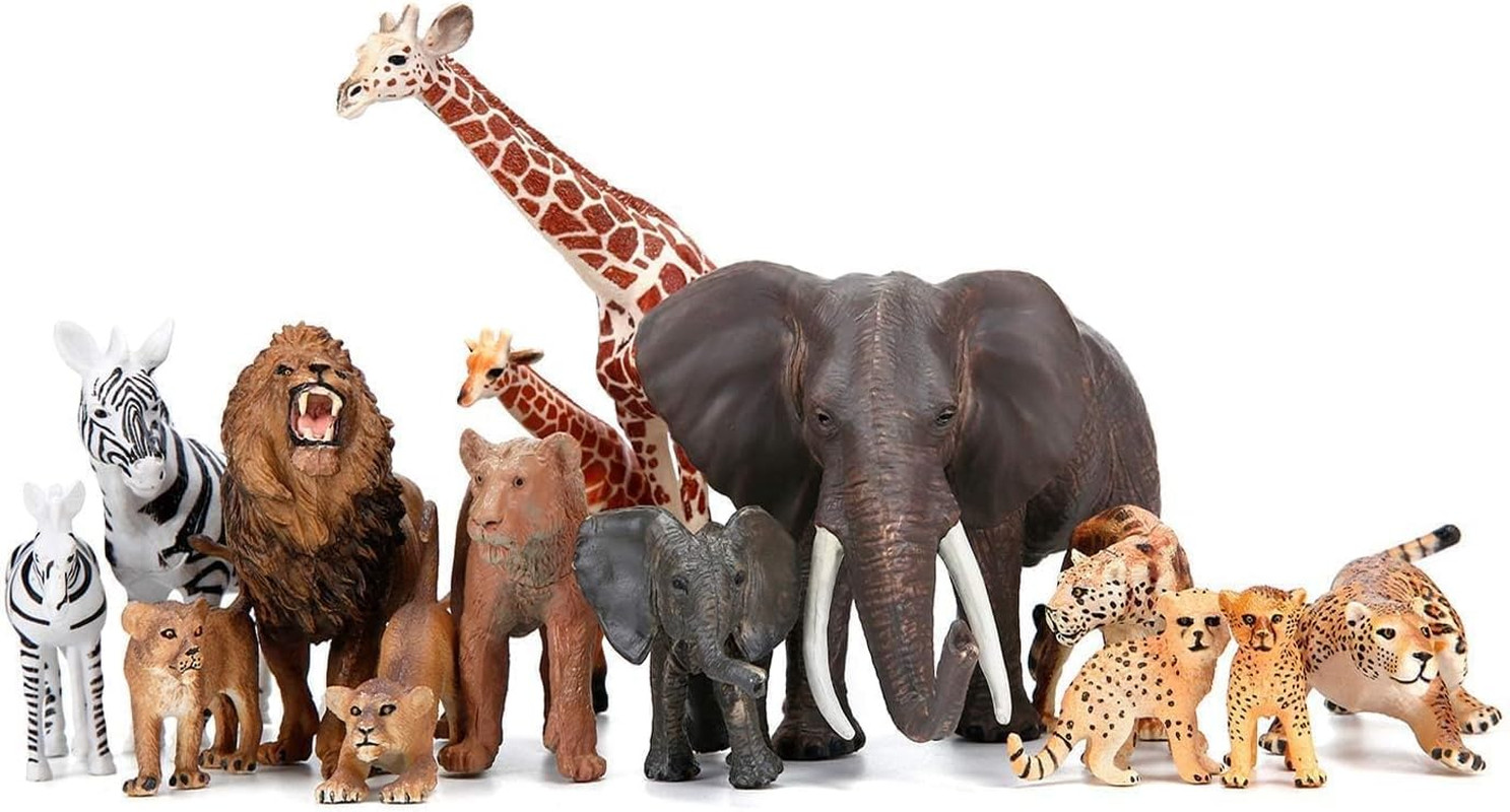 Safari Zoo Animals Figures Toys, 14 Piece Realistic Jungle A