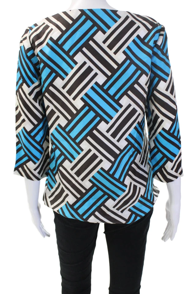 Túnica Milly Of New York Mujer Negra Seda Geométrica Cuello Cuadrado Manga 3/4 Talla 2 Foto 3 de 4