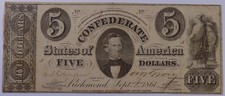 1861 $5 Confederate States of America T-34 Fine