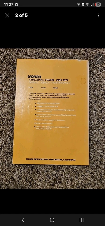 Libro de mantenimiento de reparación de servicio Clymer Honda 450 y 500 gemelos 1965-1977  Foto 2 de 2