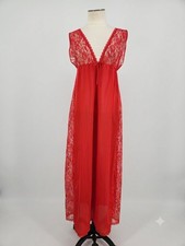 Vintage Bernette Sheer Lace Nylon Nightgown Goddess Red Negligee Vixen Small 