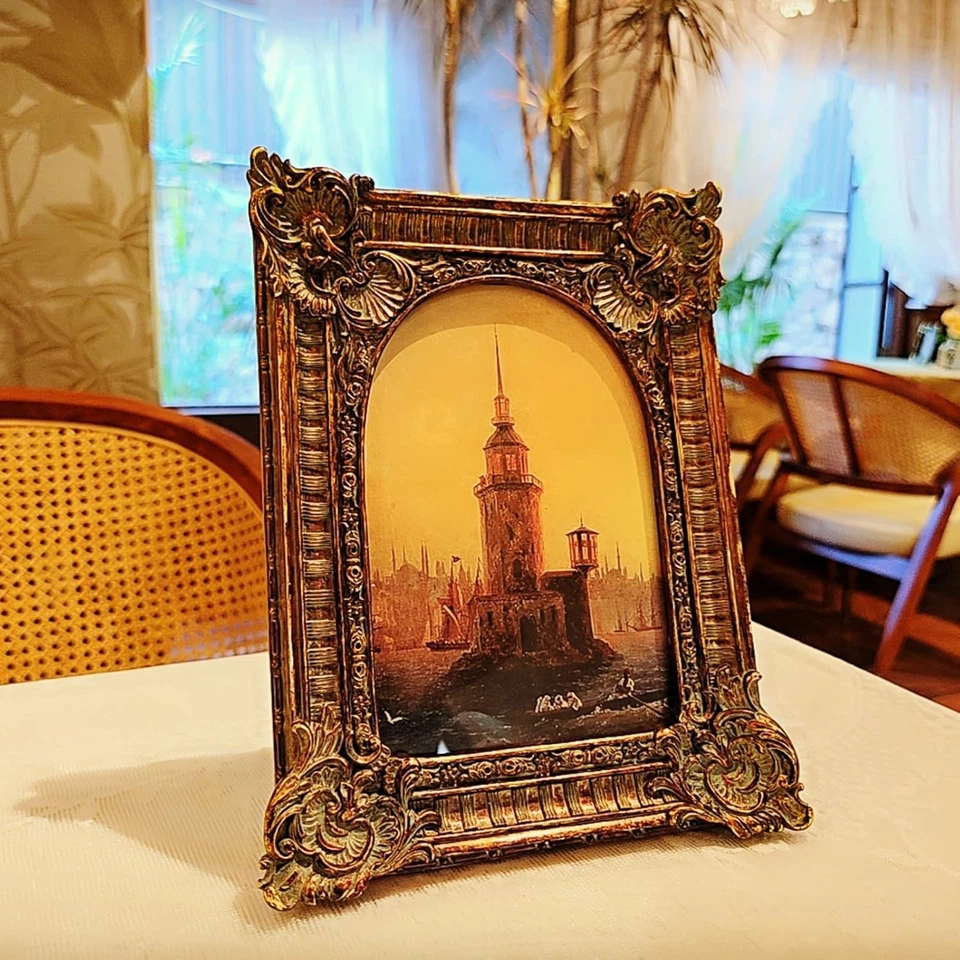 Marco de fotos vintage 4x6, marco de fotos arqueado ornamentado dorado bronce antiguo Foto 4 de 4