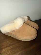 UGG Women's Cluggette Suede Shearling Lined Slippers Chestnut Size 6