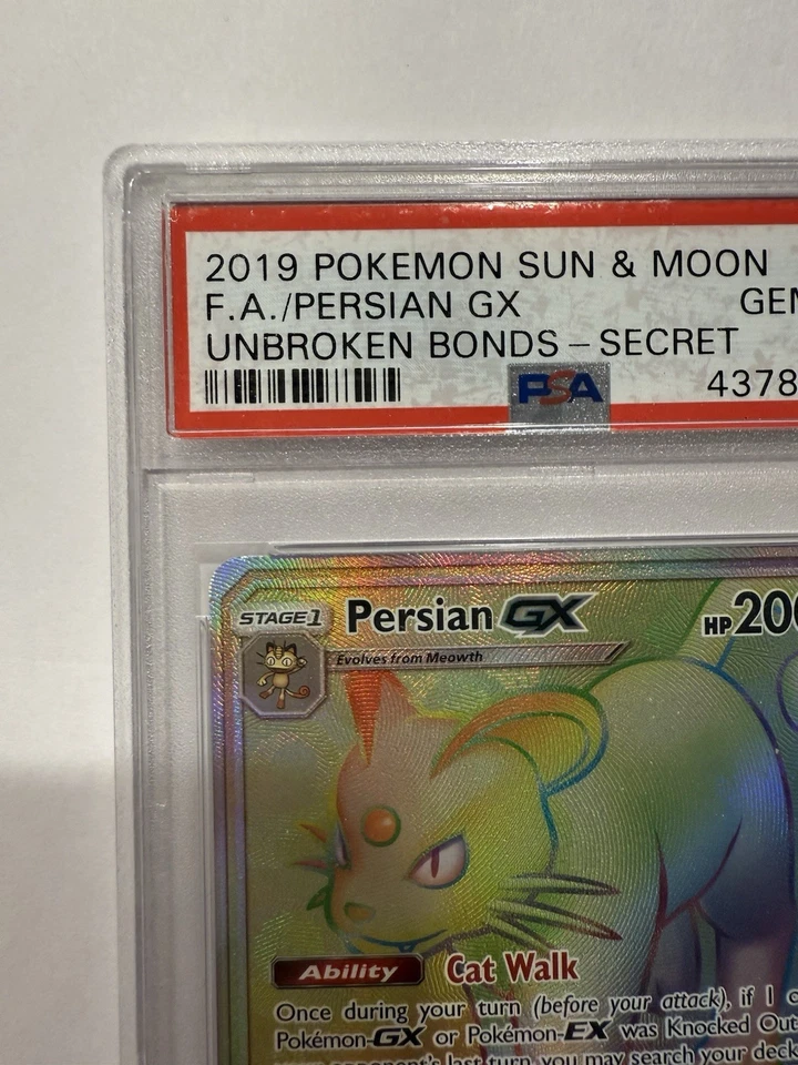 2019 POKEMON SUN & MOON UNBROKEN BONDS SECRET #227 PERSIAN GX PSA 10 - Image 3 of 4