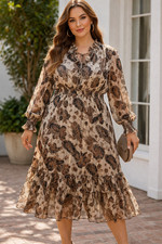 Vince Camuto Plus Size Printed Pleated Maxi Dress Cafe Sky 1X NWT