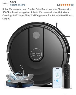 AZQQ INNOVATE FURTHER Robot Vacuum Mop Combo Wi-Fi Alexa Pet Hair Black