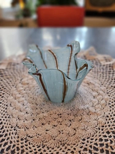 Vintage Murano Style Art Glass Bowl – Filigrana Gold Aventurine Small but Fancy