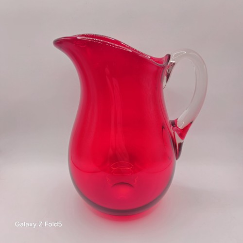 Vintage Red Ruby Glass Jug/Pitcher, Handmade, Possibly Whitefriars, 7.75" Tall