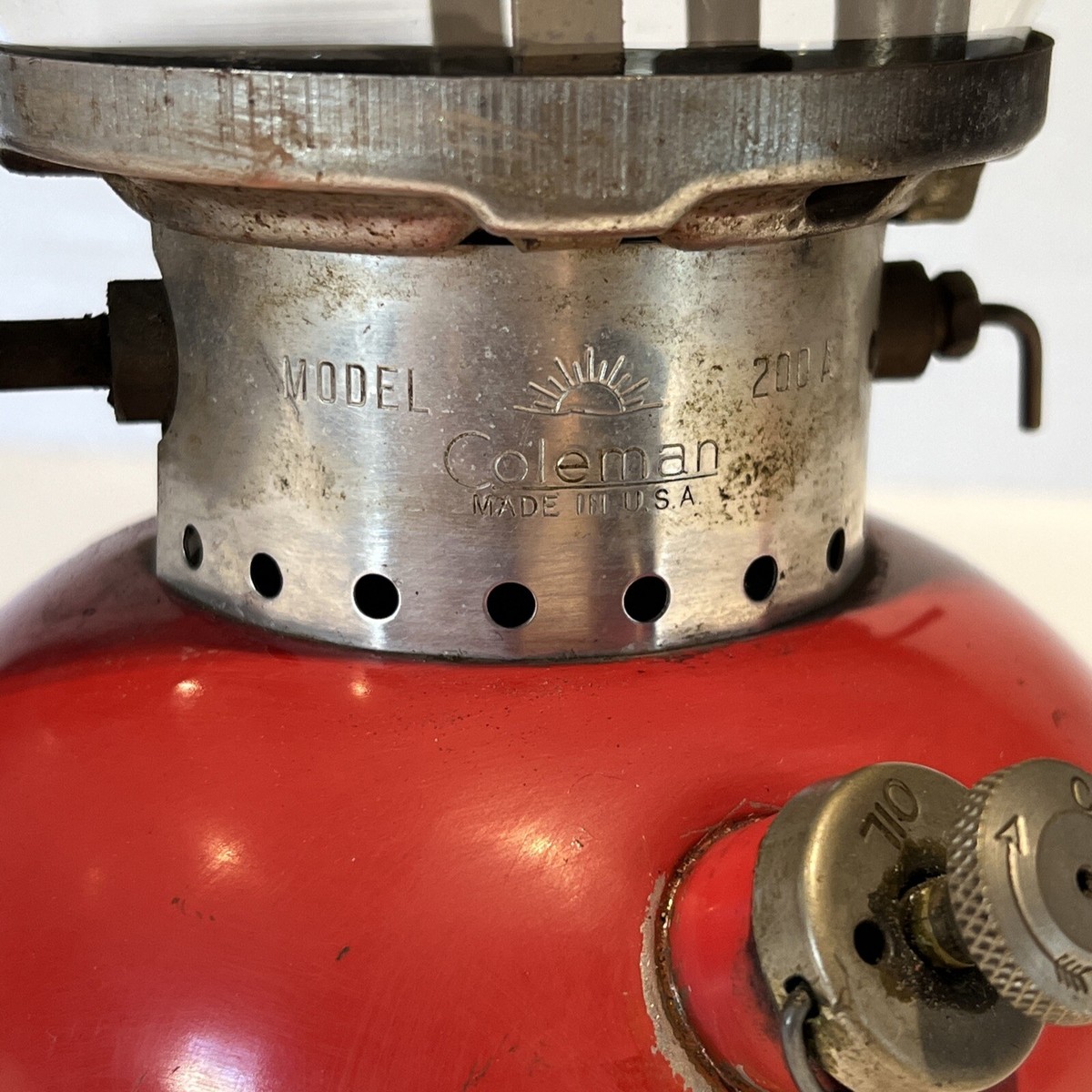 Coleman 1967 Lantern Red 200A with Pyrex Globe Camping Dated 7/67
