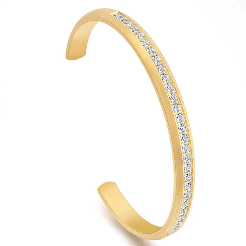 Brazalete de tenis en acero quirúrgico o chapado en oro con 30 piedras alternativas de diamantes Foto 2 de 3