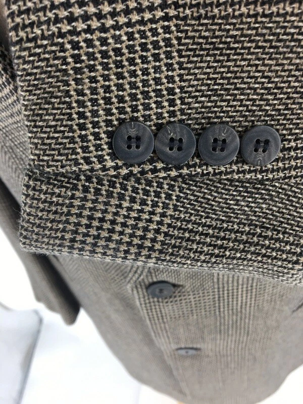Chaqueta Abrigo Deportivo Donna Karan 42 Largo Hombre Negro Marrón Glen Cuadros Hecha en Italia Foto 3 de 4