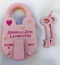 Personalized baby announcement, Antique lock, Newborn, Baby Girl, Birthday Gift