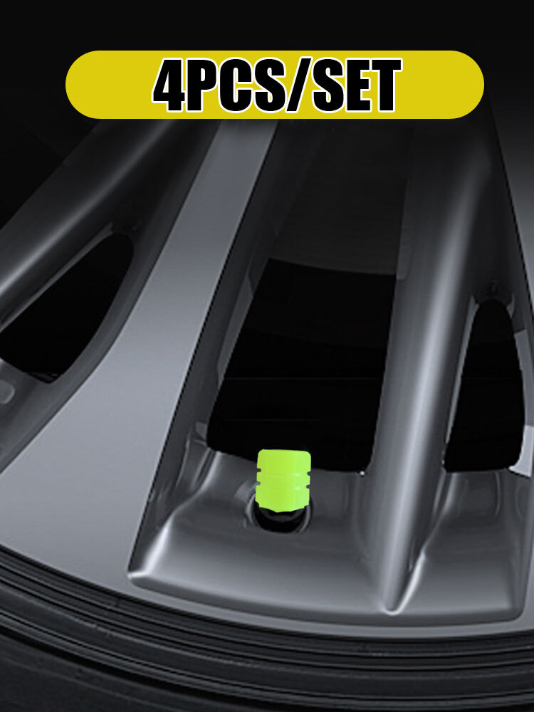 4x Universal Luminous Yellow Car Tire Valves Caps Stem Cover Decor