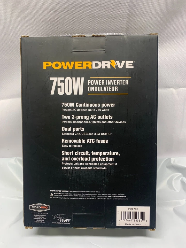 RoadPro POWERDRIVE 750W 电源逆变器 (PWD750) * 全新盒装损坏 — 第 4/4 张图片