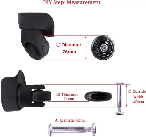 Luggage Suitcase Replacement Wheels (76Mm X 24Mm) with ABEC 608Zz Bearings, Inli - Picture 2 of 2