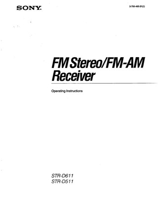 Sony STR-D611 Amplifier / Receiver Owners Instruction Manual