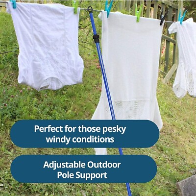 Heavy Duty Telescopic Washing Line Extending Clothes Line Prop Pole Support 2.4M - Foto 2