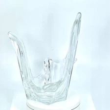 Hand Pulled Clear Glass Tea Light Votive Candle Holder Murano Style Vintage Dish