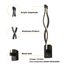 Modern 16W LED Wall-mounted Light Lamp Dimmable Black+Clear Wall Sconce Lighting