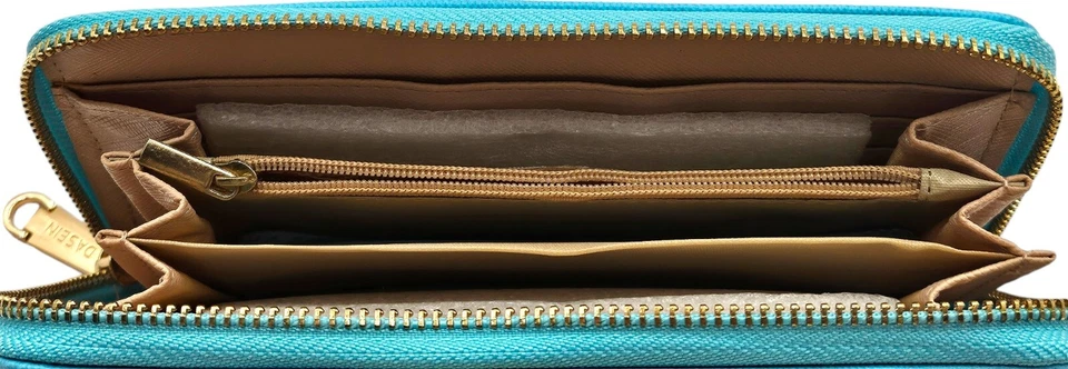 Cartera/bolso de mano Dasein verde azulado de cuero vegano para mujer 7 pulgadas *NUEVO* Foto 4 de 4