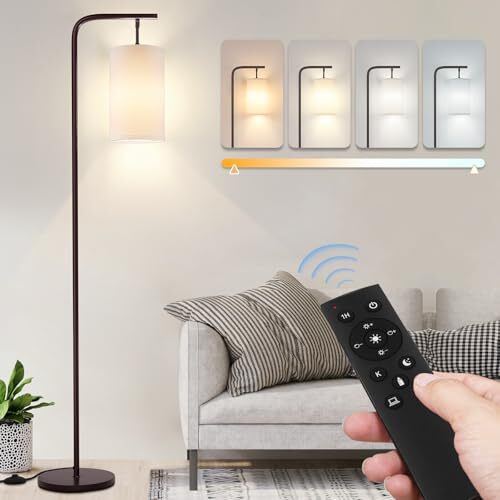 Modern Brown Floor Lamp with 9W LED & Remote Color Control-image
