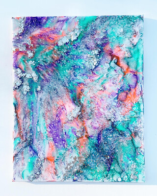 Harlequin, Resin And Alcohol Ink On Canvas With Silver Leaf And Glitter, 20 