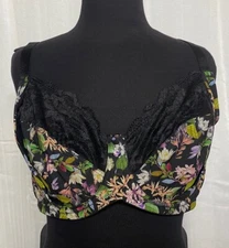 Parfait Black Floral Underwire Bra 36D, 38DD, or 40DDD Black Floral 